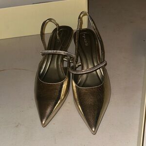 Chic Gold Slingback Heels with Rhinestone Strap